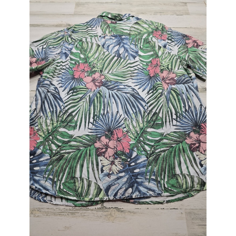 Caribbean Mens 2XB Tropical Floral Palm Print Linen Cotton Button Down Shirt - Picture 7 of 7
